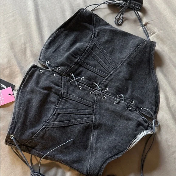 PrettyLittleThing Black Lace-Up Tank Top - Picture 2 of 9